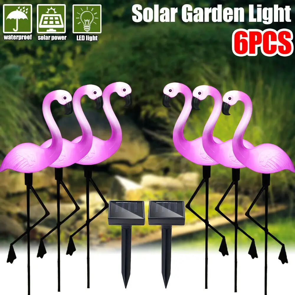 

6Pack Solar Flamingo Stake Light Lantern Solar Powered Pathway Lights Outdoor Waterproof Garden Decorative Lawn Yard Lamp