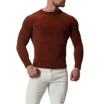 

2018 Autumn new Solid color Round neck knit bottoming Shirt Men's Slim Pullover Color Black / Dark gray / Brown Size S-XL XXL