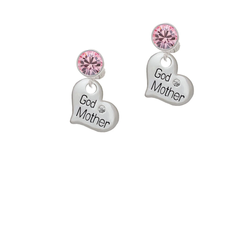 Large ''Godmother'' Heart with Clear Crystal Crystal Clip On Earrings (3)