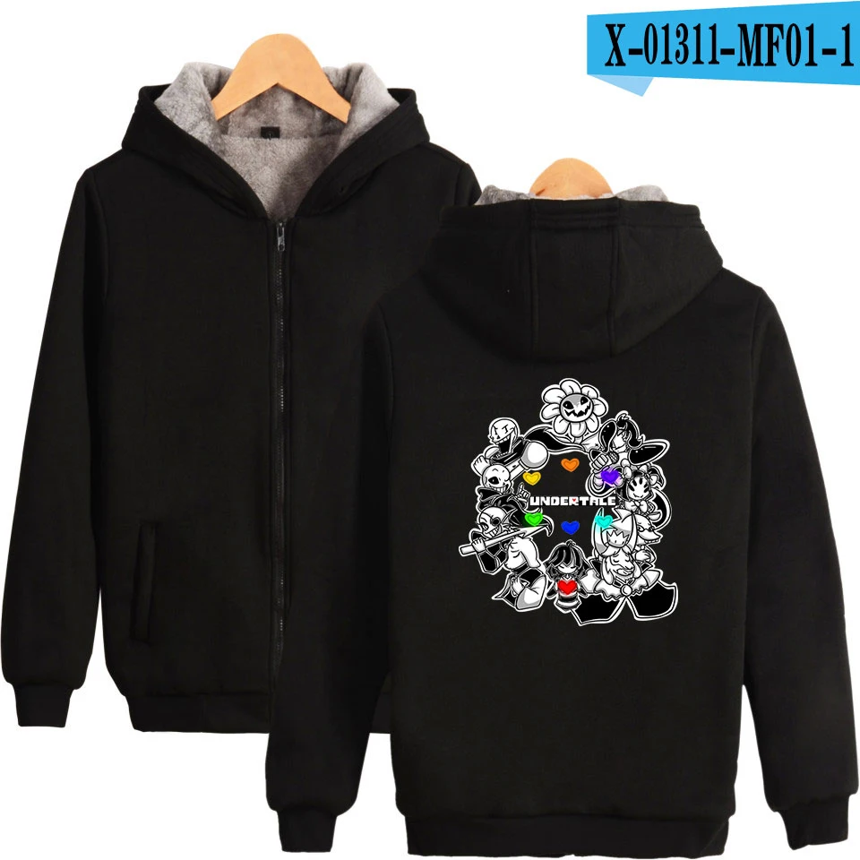 Undertale модные куртки с напечатанным рисунком для женщин/мужчин с длинным рукавом на молнии с капюшоном теплые пальто горячая Распродажа уличная зимняя одежда - Цвет: black