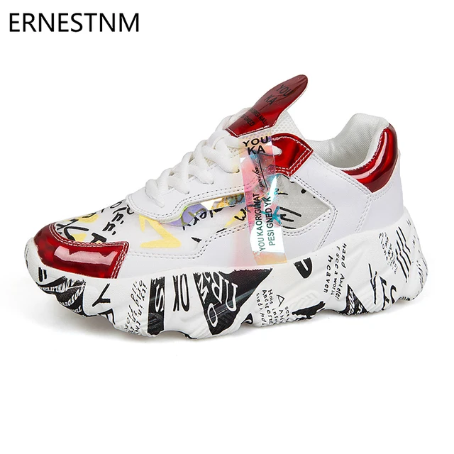 US $21.93 ERNESTNM 2019  Women Chunky Sneakers Platform Autumn Shoes Sequined Casual Bling Female Red Dames D