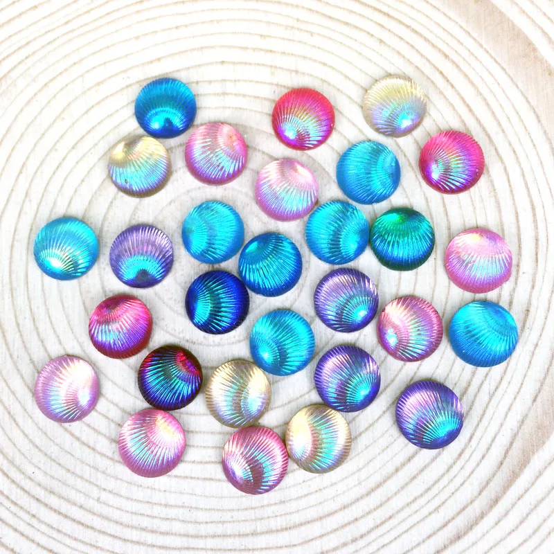 

100Pieces Mix Color Flatback Flat Back Resin Cabochon Kawaii DIY Shell Line AB Color Resin Craft Decoration Embellishment:10mm
