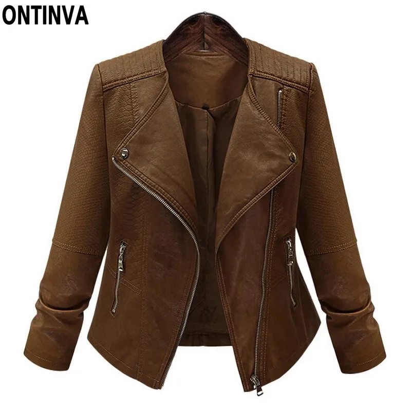 

2019 Lady Leather Short Coffee Brown Color Jacket Plus size L XXL 3XL 4XL 5XL Fashion Spring Winter Basic Outwear Tops Clothing