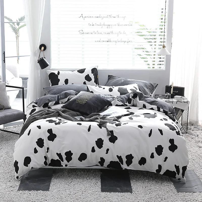 

Stylish Black And White Cow Pattern Home Textile 3/4Pcs Bedding Sets Duvet Cover Bed Sheet Pillow Cover Cotton Autumn Warm Soft
