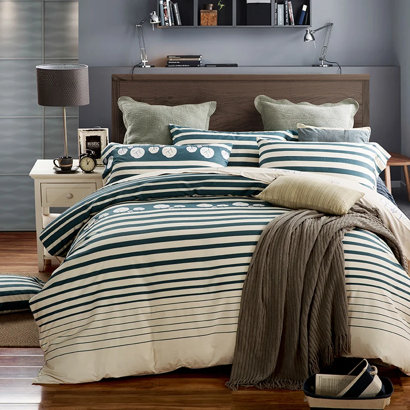 Waliicorners 4pcs 100%Cotton Printed Bedding set Button Duvet Cover set Bedsheet Pillowcases Queen King Size bed linen 28