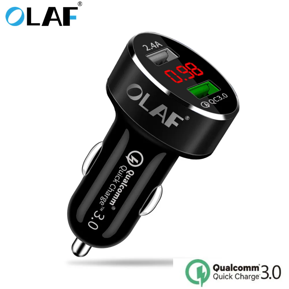 OLAF Dual USB Car Charger For iPhone X 8 7 Plus Digital LED Display 5V 3.1A Aluminium Alloy Fast Charging Adapter For Samsung S9