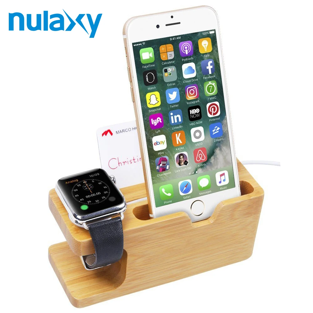 

Nulaxy Phone Holder Charger Dock Bamboo Holder Desk Wood Charging Stand for Apple Watch 38mm 42mm for iPhone X 8 7 6s Plus