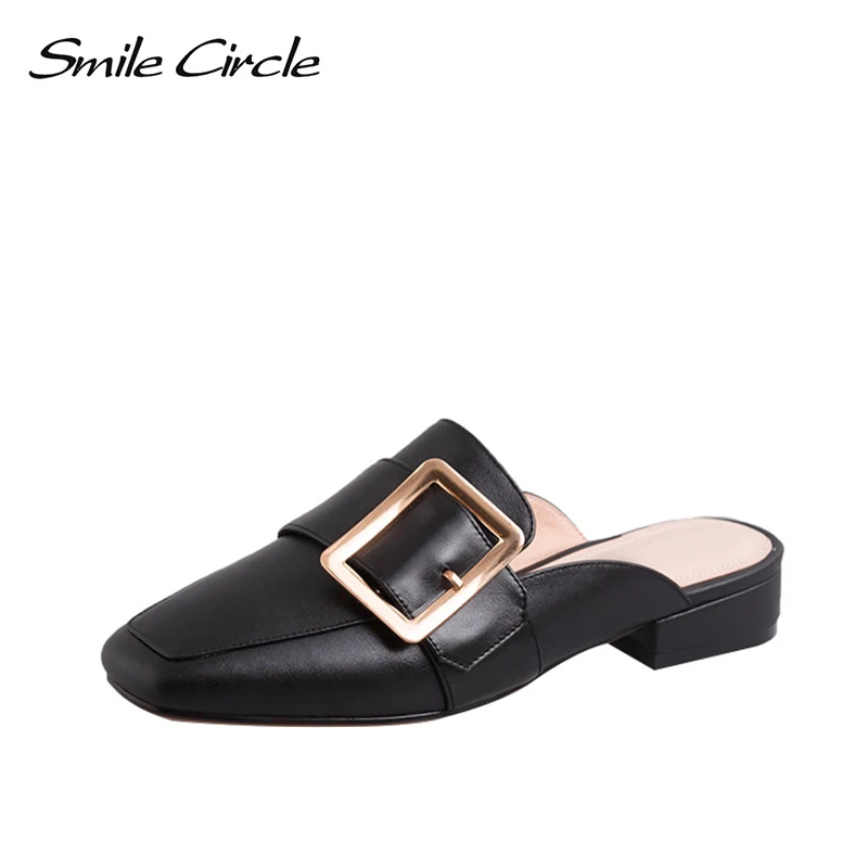 

Smile Circle slippers women summer Low-heeled sandals Fashion Metal square buckle Indoor outdoor Shoes women flat sandals 2019