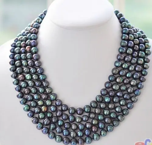 

HOT 0015165 stunning 9-10mm tahitian black green multicolor pearl necklace 66inch