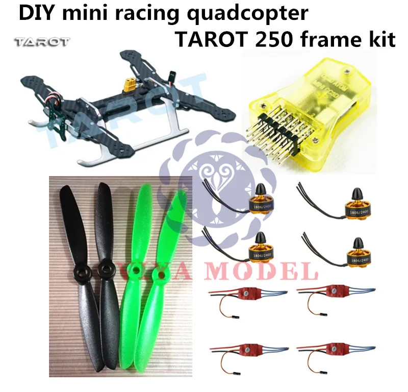 DIY FPV мини гоночный Дрон Таро 250 рама + CC3D 1806 2400KV мотор Simon K 12A ESC 5045 пропеллеры ABS|12a