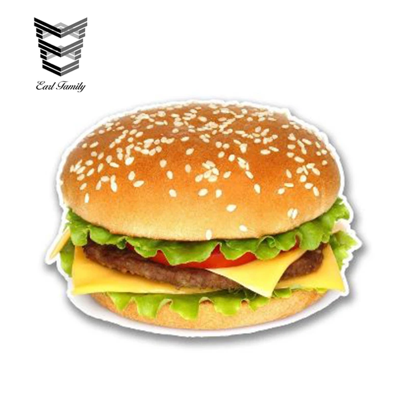 

EARLFAMILY 13cm x 8cm 3D Car Sticker Cheeseburger Burger Vinyl Sticker Laptop Travel Luggage Decal Waterproof Car Accessories