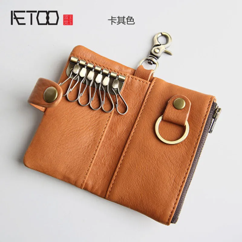 

AETOO Men's Leather Bottles Key Bags Leather Multipurpose Card Holder Key Chain Waist Pants Women's Wallets One Bag