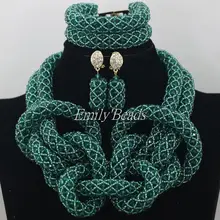 Бирюзовые Зеленые хрустальные Африканские свадебные бусы ручной работы свадебные комплекты ювелирных изделий женские бижутерия модный комплект AIJ131