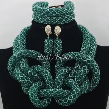 

Teal Green Crystal Handmade African Wedding Beads Bridal Jewelry Sets Women Costume Jewelry Set Fashion New Free Shipping AIJ131