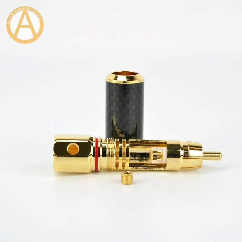 High Quality RCA Plug Connector 100% Copper Self-Locking RCA Connector Carbon Fibre Shell For Audio RCA Coaxial Video Cable DIY