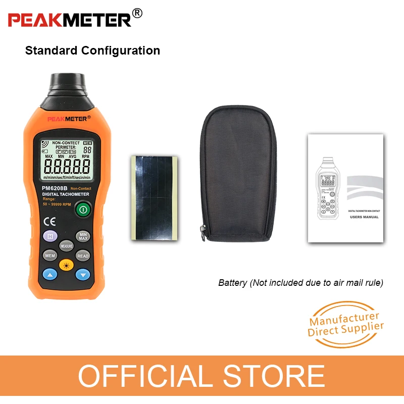 Official PEAKMETER PM6208B Non-Contact Digital Tachometer 50~99999RPM max Speed Meter Rotation Tester