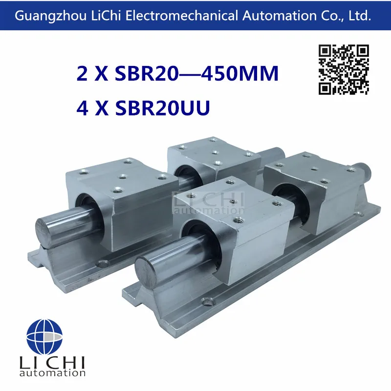 

Free shipping 2pcs SBR20- 450 mm Linear guides + 4pcs SBR20UU Linear Motion  Blocks (can be cut any length)