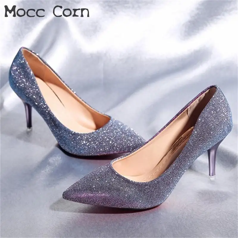

Women Sequined High Heels Sparkle Wedding Shoes Bride Pointed Toe Thin Heels Pumps Fenty Beauty Party Red Bottom Shoes Stilettos