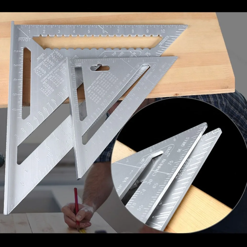 

Portable Aluminum Alloy Triangular Metal Ruler Speed Square Protractor Miter Woodworking Miter Framing Measuring Angle Ruler