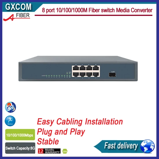 

HS1108G 8 port 10/100/1000M Fiber switch Media Converter
