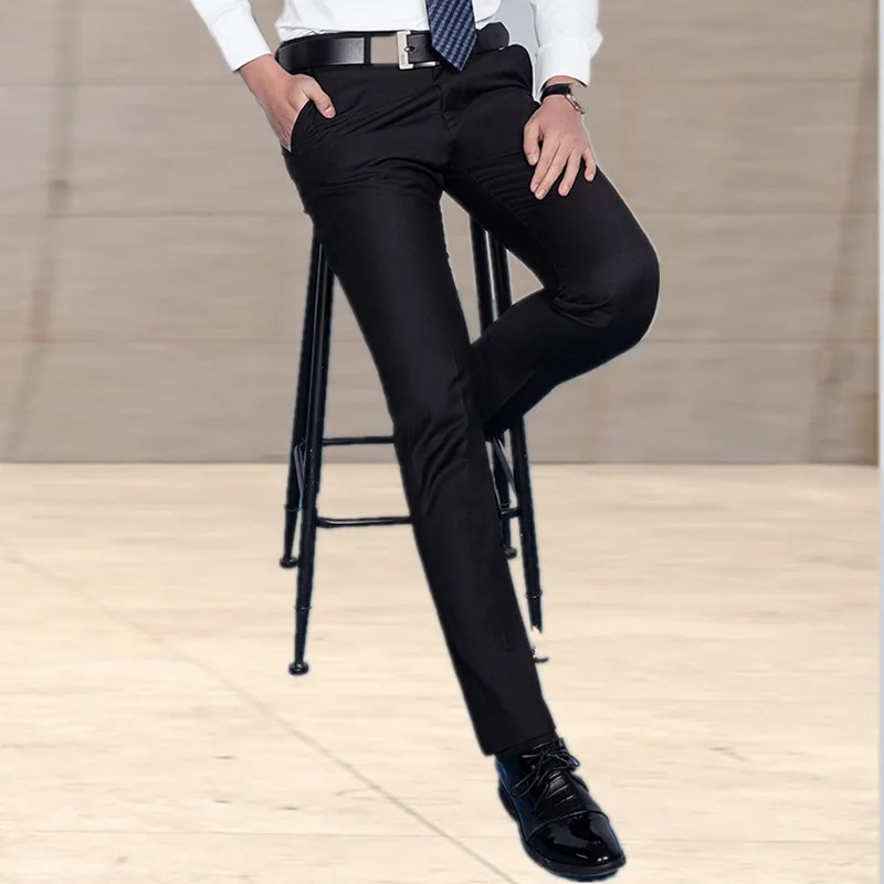2018 Pure Color Mens Black Suit Pants Size 28 38 Slim Fit Men Fall