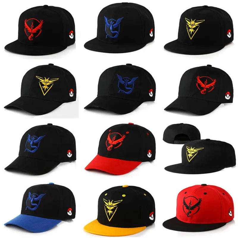 

Cartoon Anime Poke mon Go Team Mystic/Valor/Instinct Baseball Cap Cosplay Monster Pika chu hip hop Man Woman Novelty hat