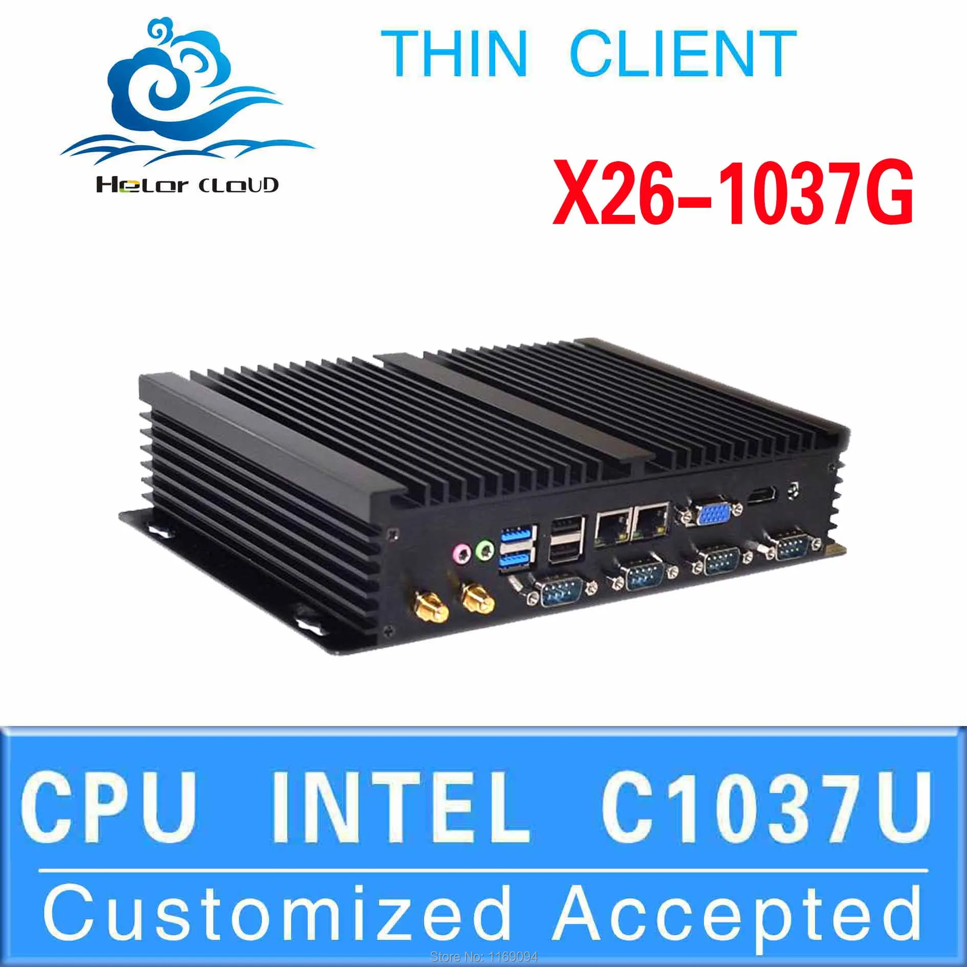 Fanless mini computer station pc 32bit Color Depth thin client Celeron1037G Dual Lan support all kinds of HD movies