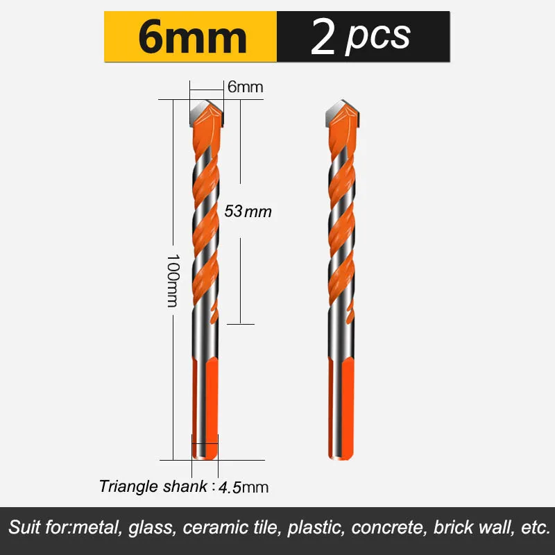 6 мм-12 мм электрические инструменты треугольный хвостовик дрель молоток бетон керамика плитка Металл сверло Набор DIY настенное Отверстие пила бурение - Цвет: D01202