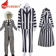 CostumeBuy фильм Beetlejuice косплей костюм Взрослый мужской Beetlejuice униот костюм женский средневековый черный белый в полоску платье L920