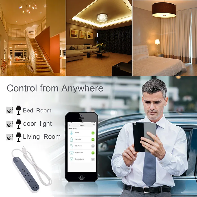 

New Smart Wifi Socket Remote Control Multiple Jacks USB Port US 110V Plug NE