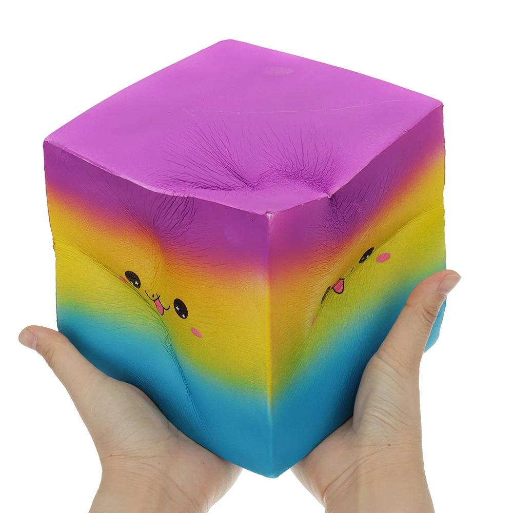 

Kawaii Rainbow Square Jumbo Squishies Soft huge Cake Solw Rising Squishi Squeeze toy for Kids Stress Relief phone strap lanyards