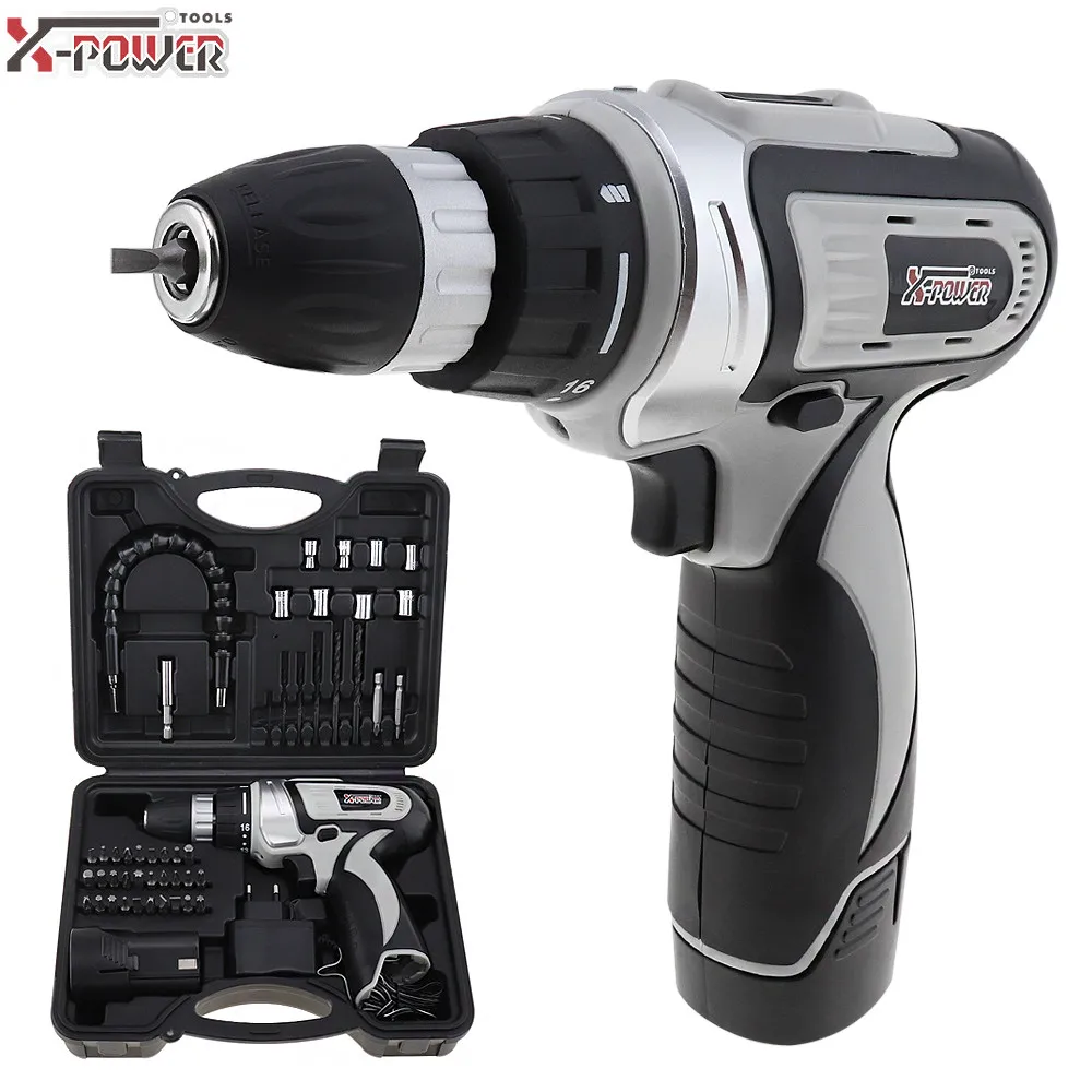 

AC 100 - 240V Cordless 12V Electric Drill Screwdriver with Li-ion Battery and Plastic Box 47pcs Accessories Set