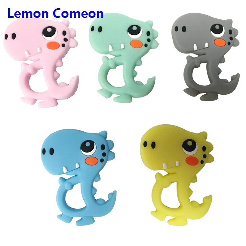 

5Pc Dinosaur Silicone Teether Wholesale Food Grade Silicone Pendant Teething Bead Newborn Teething Nursing Chew Toy Baby Teether
