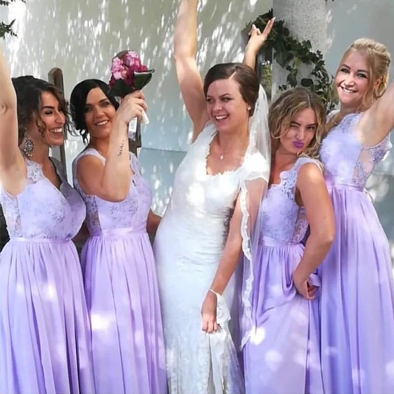 Lamiabridal Chiffon Lavender Bridesmaid Dresses V Neck Floor