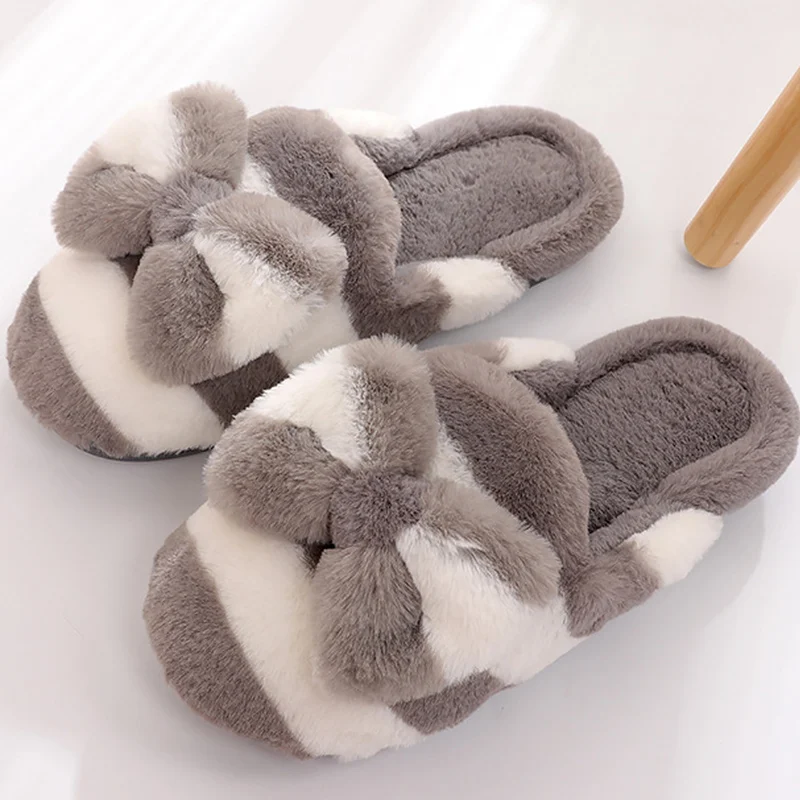 Women slippers winter butterfly-knot striped fashion plush room slippers for women non-slip warm fluffy slippers цена Women slippers winter butterfly-knot striped fashion plush room slippers for women non-slip warm fluffy slippers цены онлайн