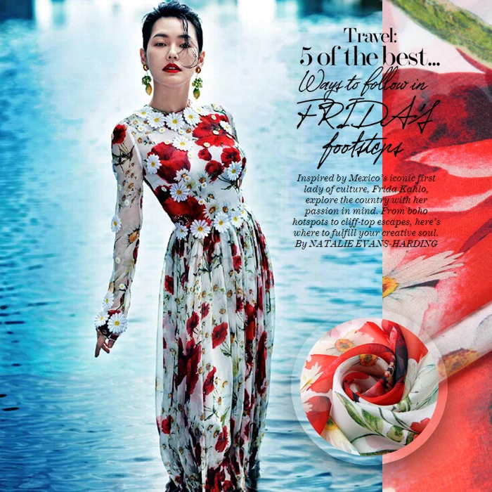 

Digital printing printing thin silk silk chiffon silk fabrics [Daisy] poppy beach skirt