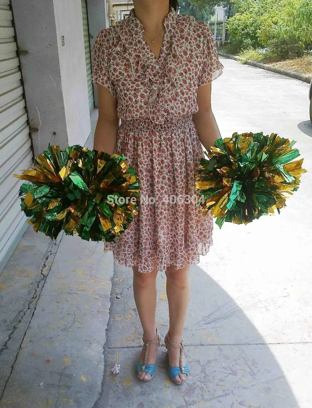 Помпон безворсовый с ручкой дубинкой 80 г 32 см|pompom pink|pompom greenpompom gold |