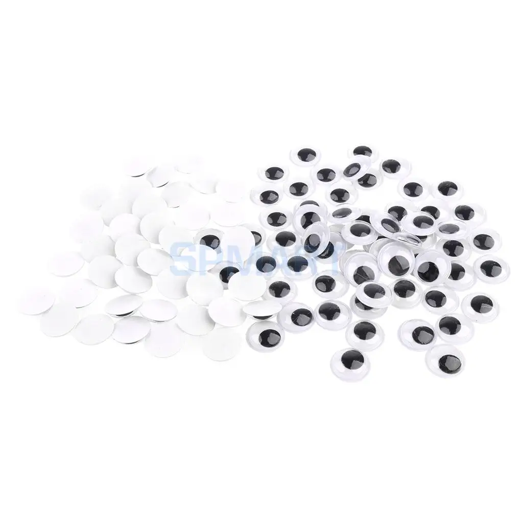 100 Pieces Black Mixed Wiggle Googly Eyes with Self-adhesive DIY Scrapbooking Crafts Toy DIY Animal Doll 8MM