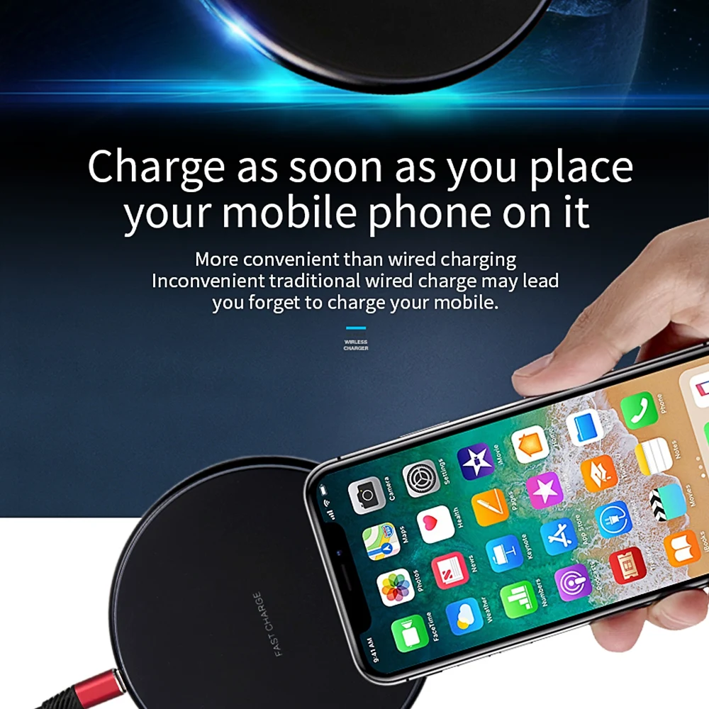 KUNFINE 10W Qi Wireless Charger for iPhone X8 Visible Fast Wireless Charging pad for Samsung S9S9+ S8 Note 9 9+ 8 Xiaomi Huawei 5 Colors  (3)