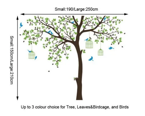 Клетка для птиц на дереве Декор детской комнаты Детская комната Наклейка на стену большое дерево с птицами листья наклейки на стену для детской комнаты Настенные татуировки D371