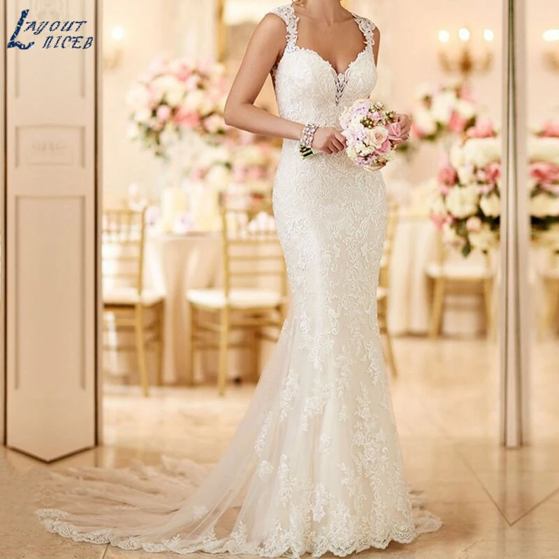 

SHJ218 Vestidos De Novia 2019 Lace Wedding Dresses Mermaid New Fashion Dresses Wedding Sexy Open Back Sweetheart Sheath Mermaid