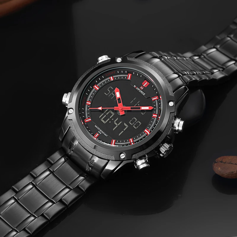 Watches Men Naviforce Brand Sport Full Steel Quartz Analog Led Clock Reloj Hombre Army Military Wri-4