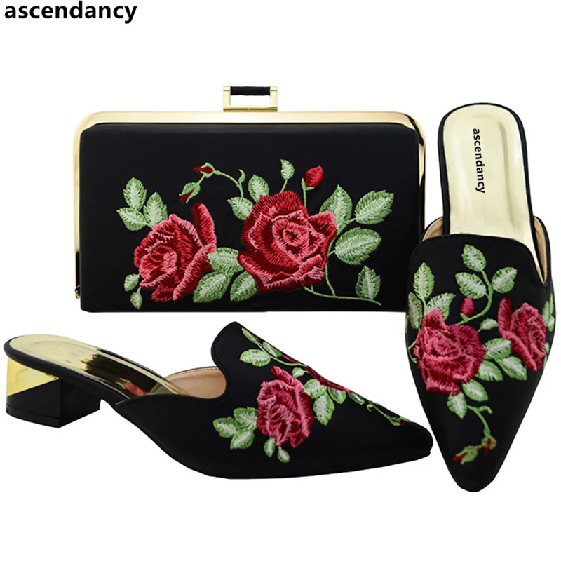 

New Arrival Black Color Matching Italian Shoe and Bag Set Italian Matching Shoe and Bag Set for Wedding Nigerian Women Shoes Bag