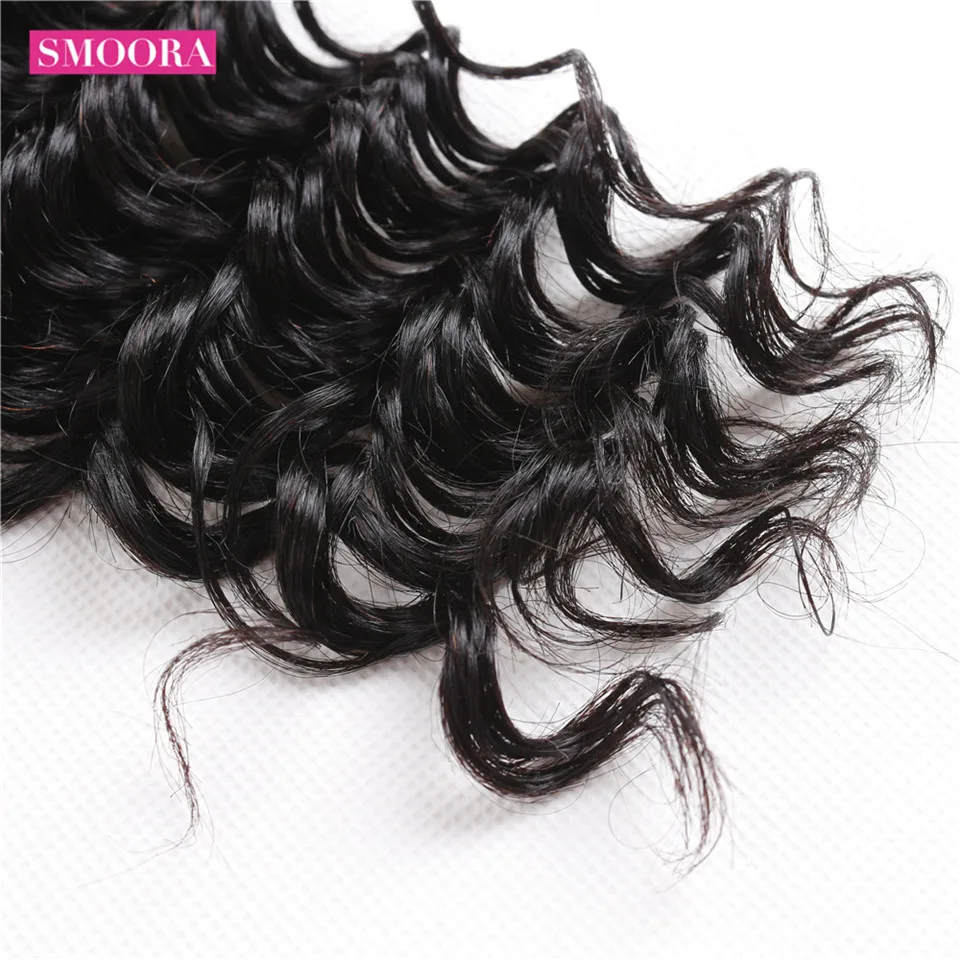 Smoora Brazilian Deep Wave Bundles with Frontal Human Hair Extensions Non Remy 3 Bundle Hair with Frontal Closure 13*4 Free Part Smoora Brazilian Deep Wave Bundles with Frontal Human Hair Extensions Non Remy 3 Bundle Hair with Frontal Closure 13*4 Free Part