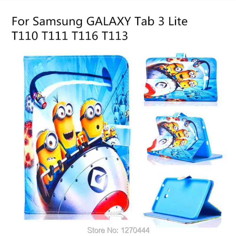 

Cartoon God steal dads Despicable ME Minions Leather Cover For Samsung Galaxy Tab 3 Lite T110 T111 t113 Tablet PC+Pen+Film+OTG