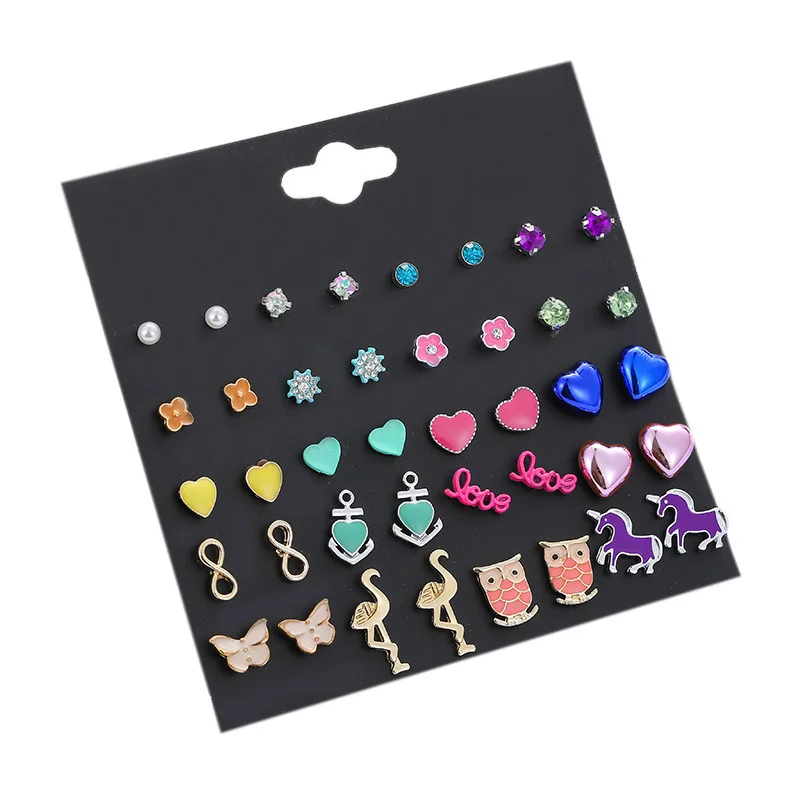 

Ziris Fashion Cute Enamel Earring Set Plant Unicorn Butterfly Crystal Flower Bee Crystal Heart Stud Anti-allergic Girls Earring