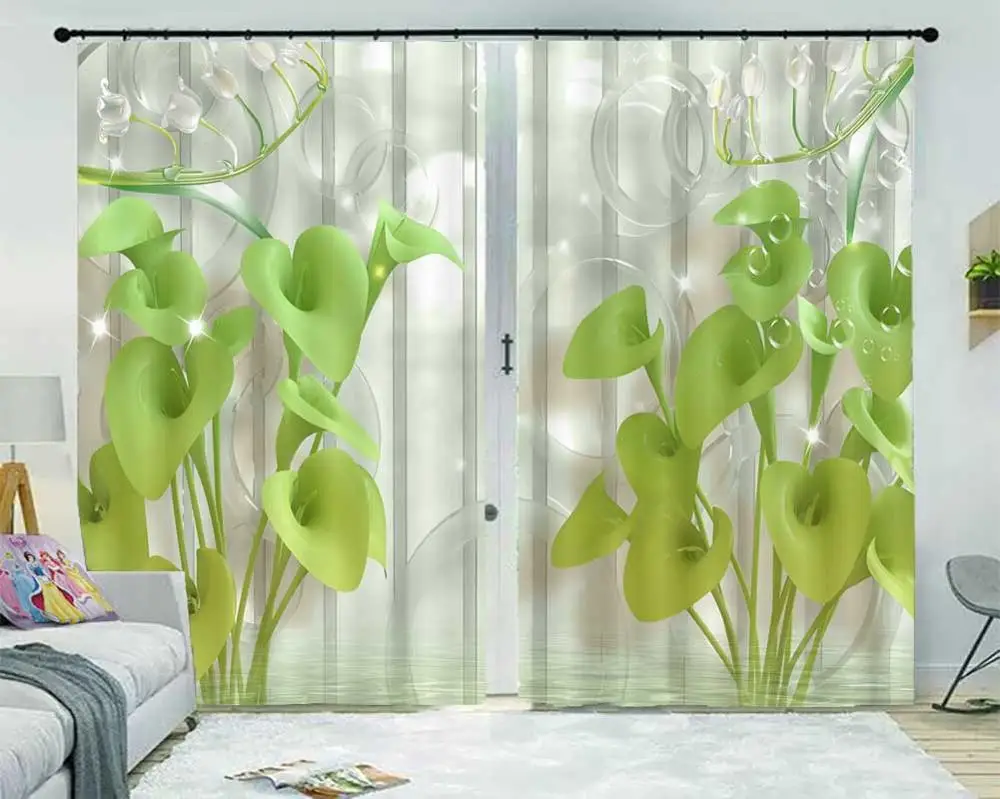 

Three dimensional calla lily 3D Curtains For Bedroom Kids Living Room Drapes Fabric Polyester Set with Hooks
