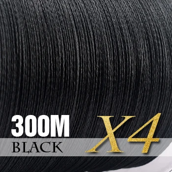 SIECHI Fishing Braid 300M 4 Strands Multifilament Fishing line Carp Fishing 12 15 20 30 38 43 52 62 83lb 300m-Black
