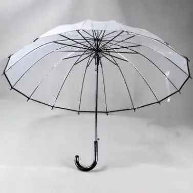PALONY, высокое качество, большая длинная ручка, 16 ребра, прозрачный зонт, мужской, женский, от дождя, модный, Одноцветный, автоматический, креативный, дождливый, прозрачный - Цвет: Черный