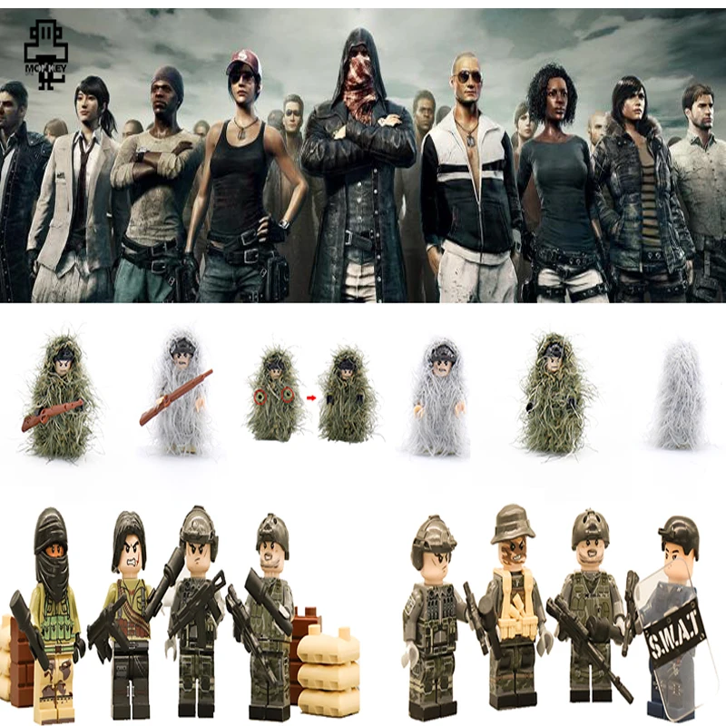 

Military legoed pubg swat arms stitch set mini ww2 soldiers Figures stitch guns building blocks moc bricks stitch toys for kid